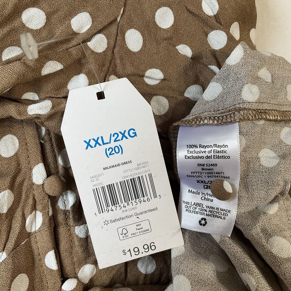 Time And Tru Women Maxi Dress XXL (20) Brown Polka Dot Milkmaid Dress ShortSleev - Picture 3 of 11